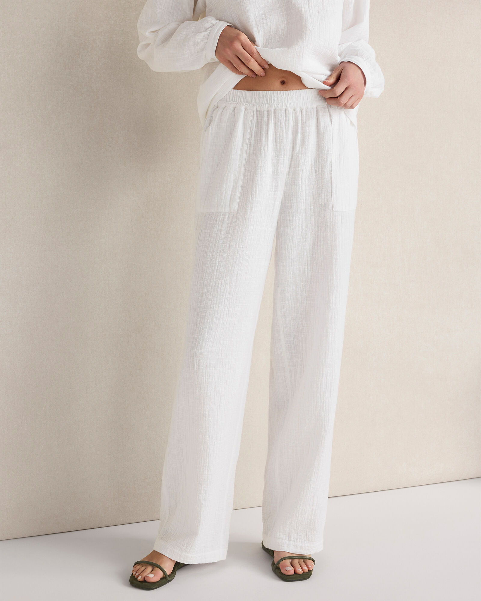 Textured Cotton Gauze Pants