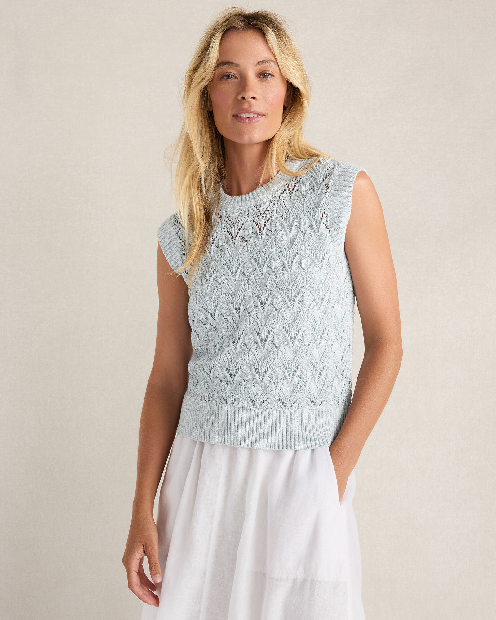 Organic Cotton Chain Pointelle Sweater Vest