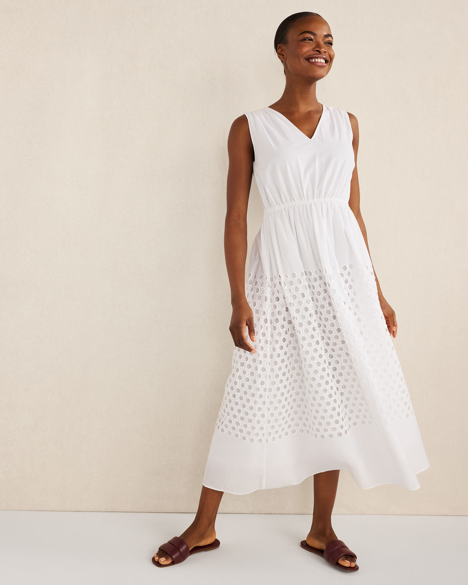 Organic Cotton Honeycomb Eyelet Midi Dress