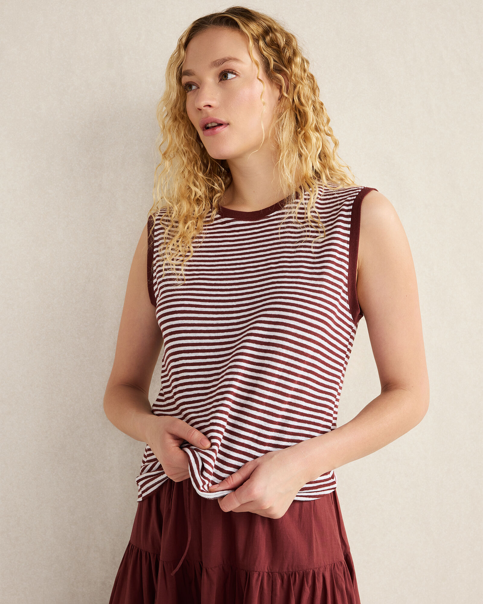 Linen Stripe Crewneck Tank