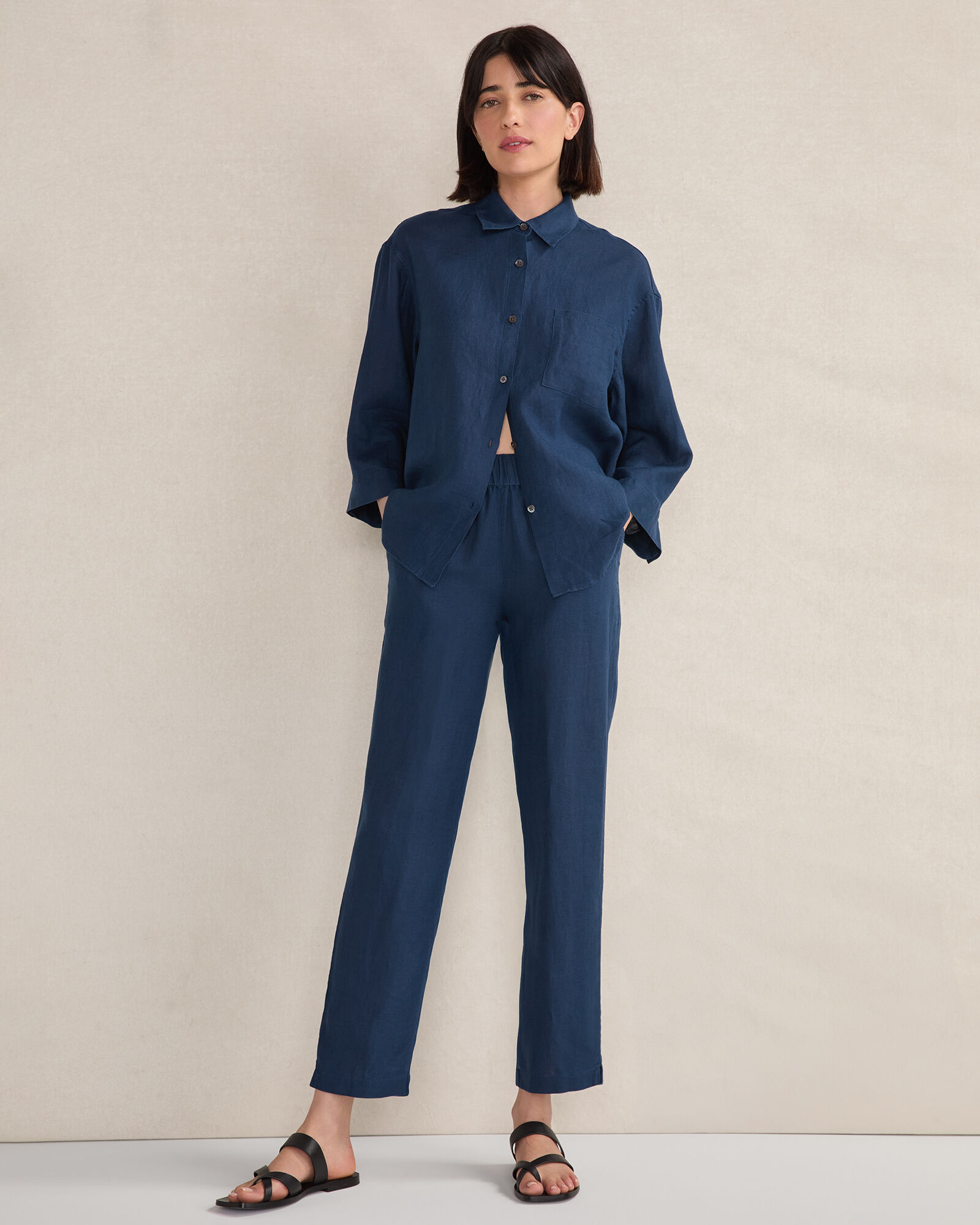 Linen 3/4 Sleeve Button Down Top