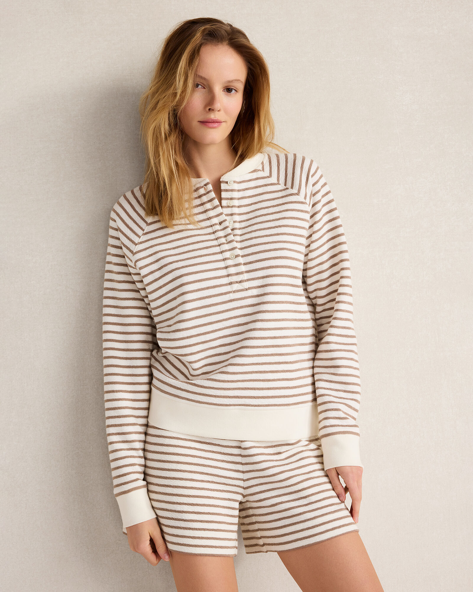 Cotton Blend Textured Henley