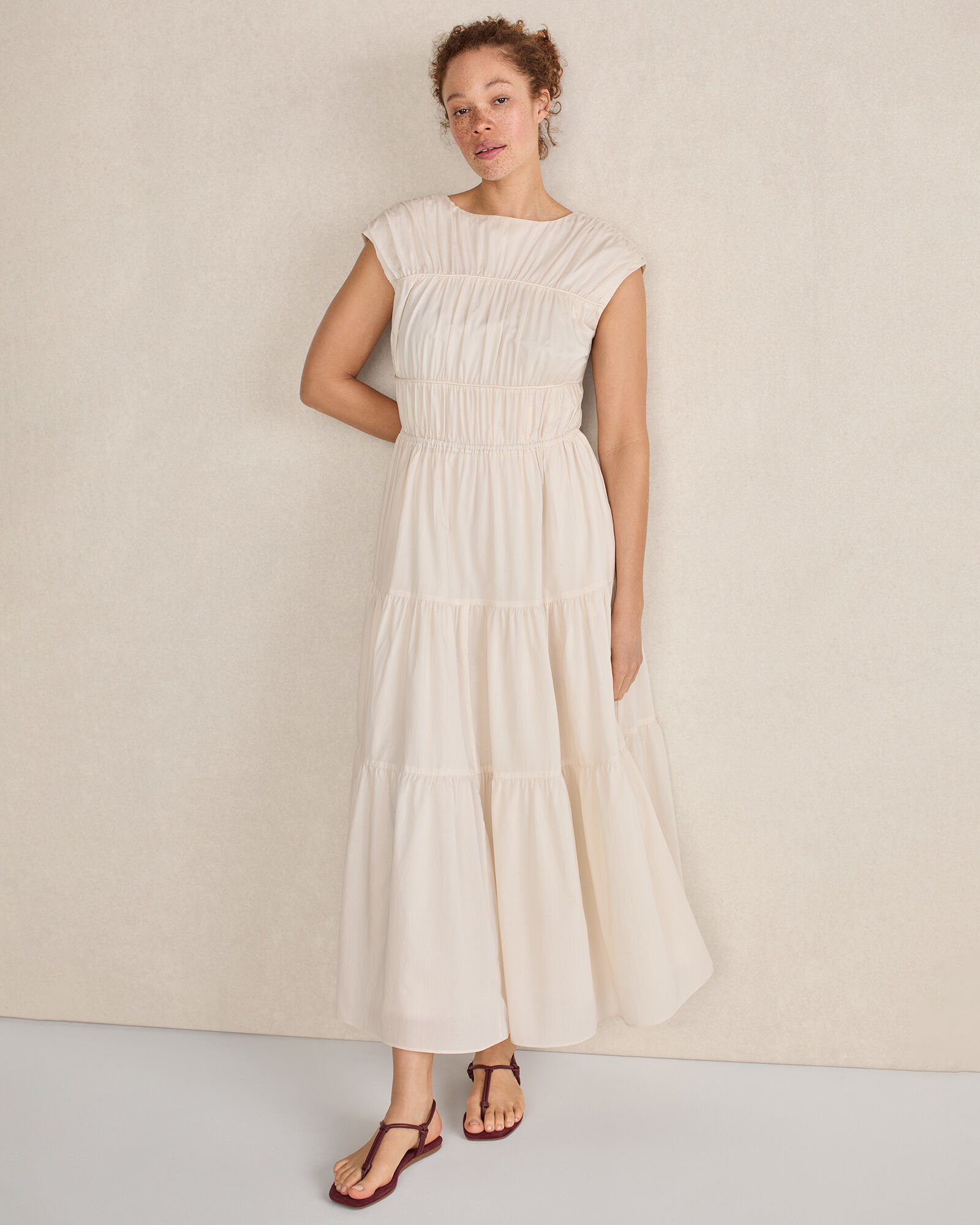 Cotton Voile Ruched Maxi Dress