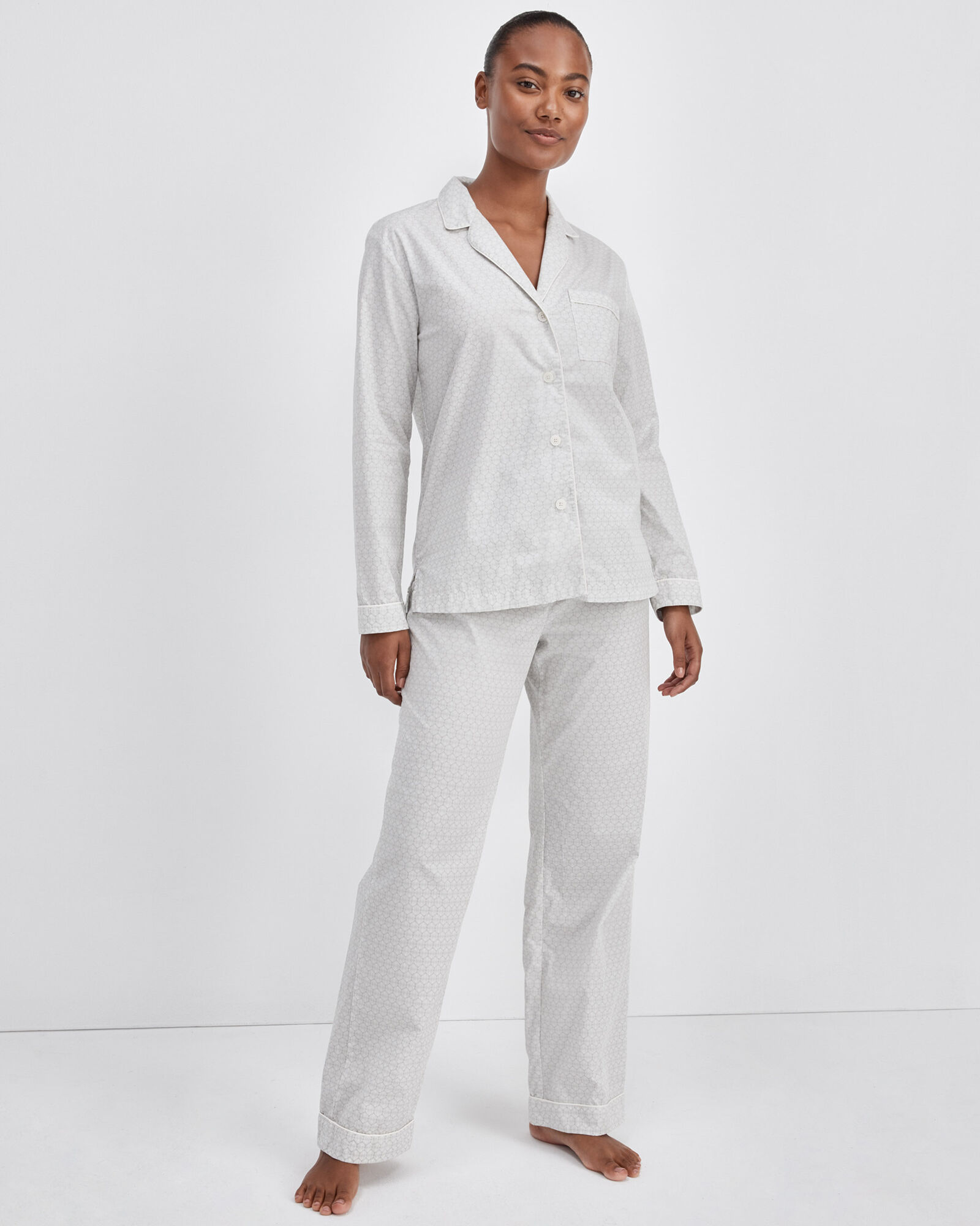 Organic Cotton Poplin Scallop Print Pajama Shirt