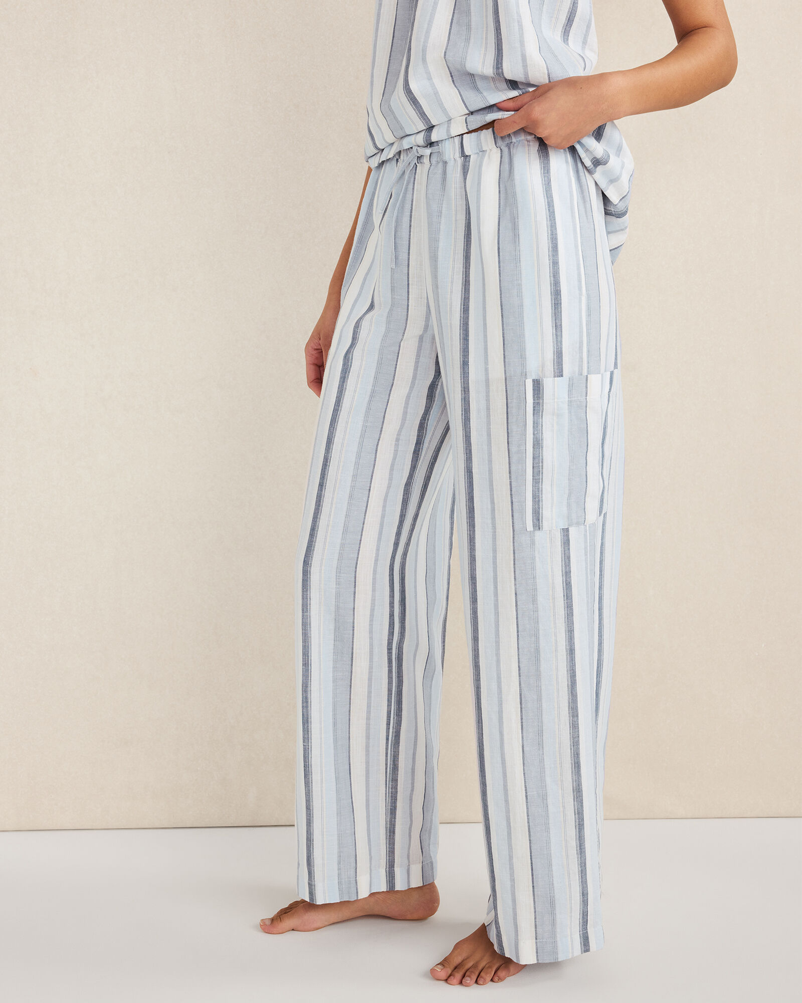 Organic Cotton Linen Coastal Stripe Cargo Sleep Pants